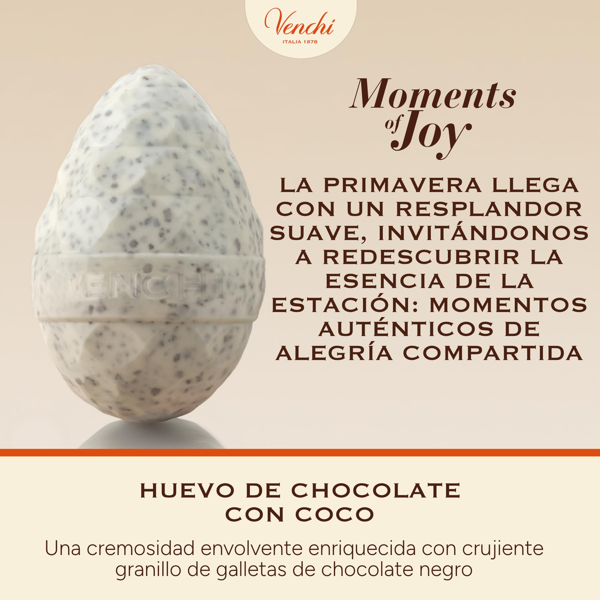 Venchi - Huevo de Chocolate de Coco y Chocobiscuit, 150 Gr, con Granillo de Galleta Negra, Sin Gluten, con Sorpresa, Colección de Pascua Venchi, Idea de Regalo