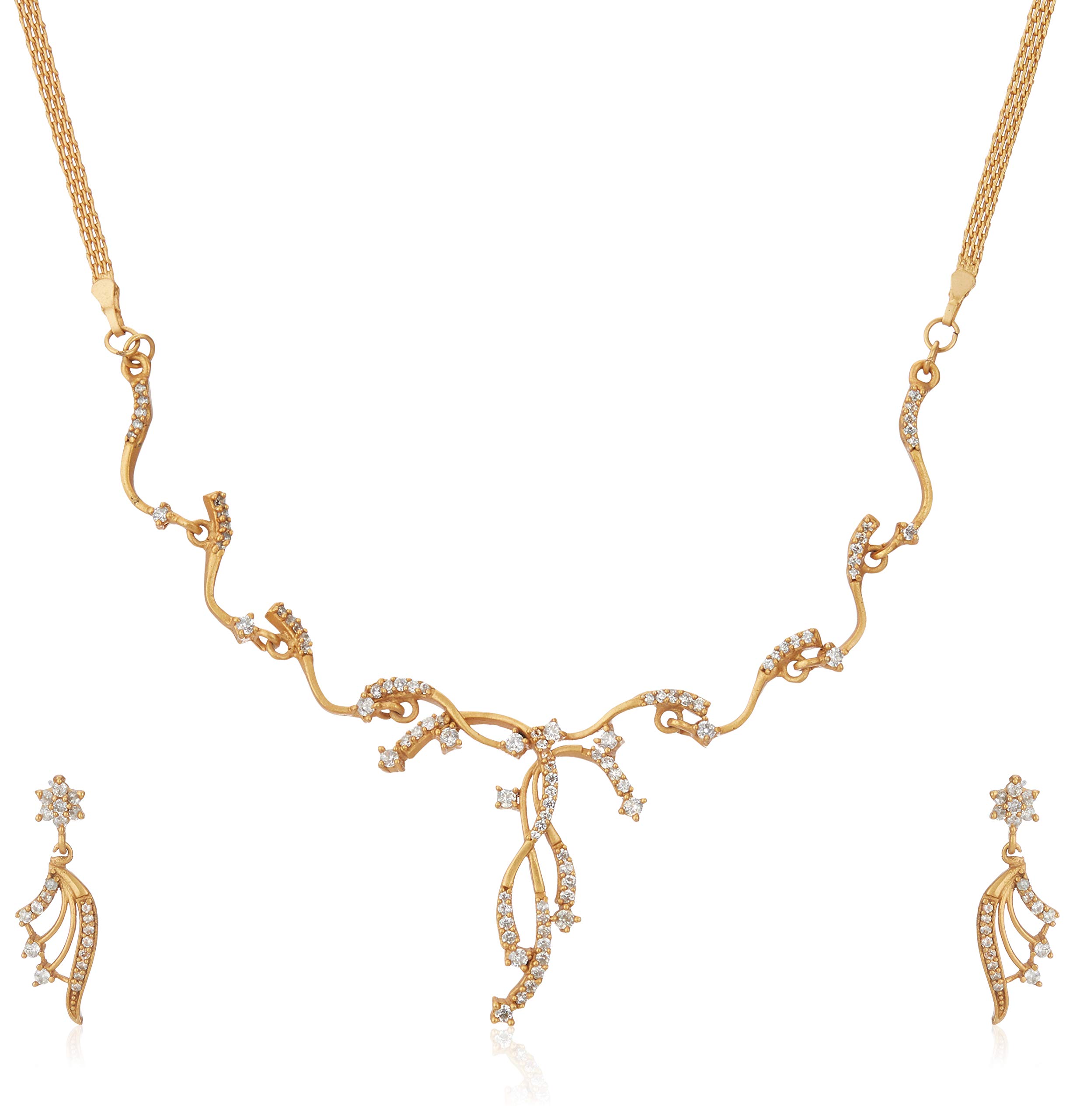 Estele 24 Kt Gold Plated American Diamond Wreath Chain Necklace Set for Women (B08D872YT6) Amazon Price History, Amazon Price Tracker