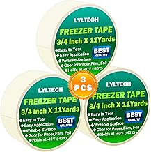 Freezer Tape 3 Rolls,Crepe Paper,Removable Labels,Writable Surface,Easy to Tear, Working Between -40℉ to 150℉ Temperature, 3/4 in x 11 yd
