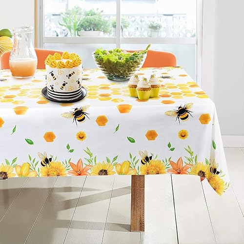 Miniatura 2 de WERNNSAI Mantel de abeja  Paquete de 2 manteles de 108 x 54 pulgadas, decoración de fiesta de cumpleaños de abeja, manteles desechables de plástico