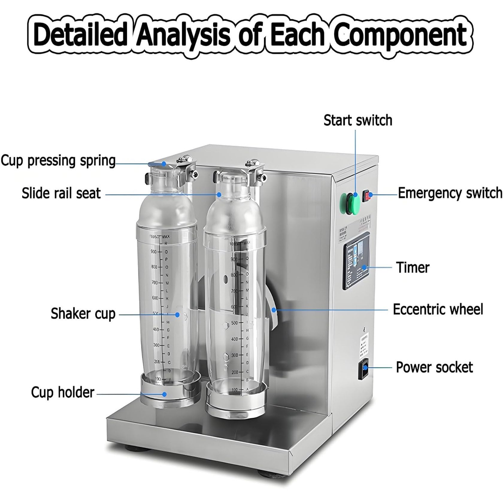 Máquina mezcladora de té con leche, ajustable de 0 a 120 segundos, 400 R/min, mezclador de 350 ml a 1000 ml para té de burbujas, café, leche, cócteles, preparación de bebidas