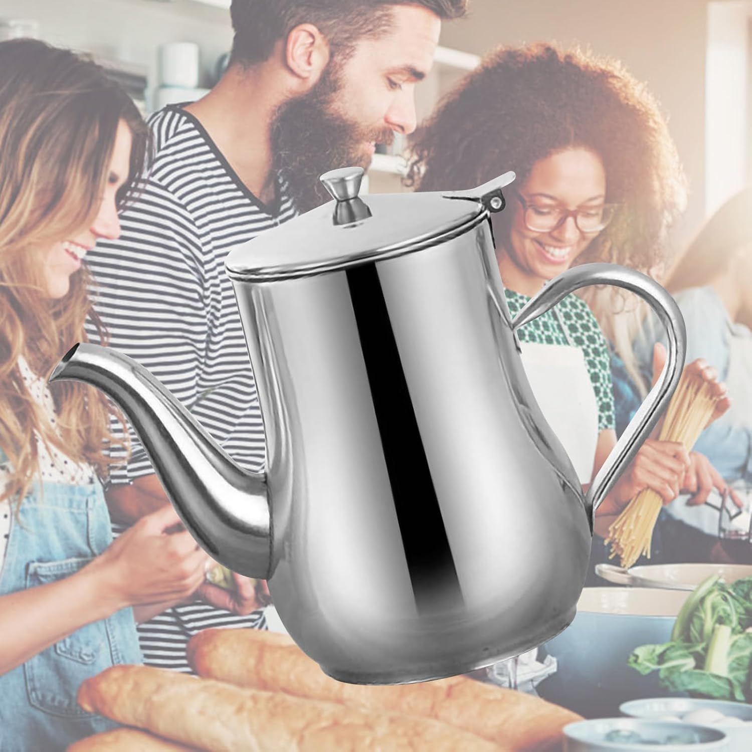 SUNGOOYUE Oil Can Multipurpose, 201 Stainless Steel Oil Jug 70oz with Filter for Heat Storage, Leakproof Vinegar Pot, Kitchen Pouring Container for Home Restaurant Cooking (70oz (with Filter))