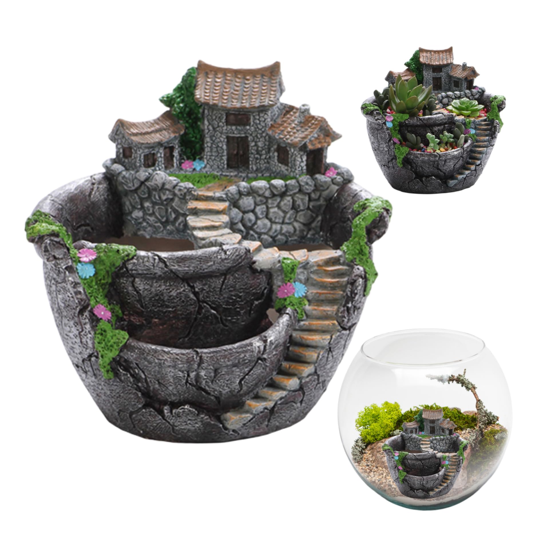 Plateaux décorations de jardin et pots mignons pour succulentes
