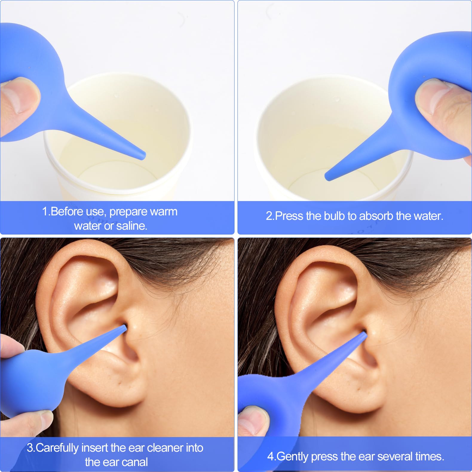 3PCS Pulisci Orecchie, Kit Pulisci Orecchie da 90ml 60ml 30ml, Siringhe Auricolari Pulizia Orecchie Pulizia Delicata e Professionale Tramite Siringa Auricolare Sicura ed Efficace per Adulti Neonati