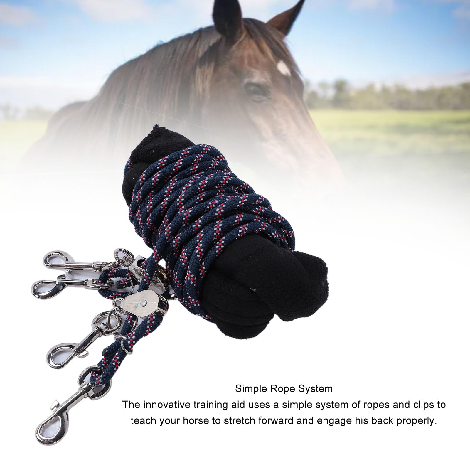 Pomoc treningowa dla koni | Regulowany system lunchu z osłoną polarową | Balance Training Rope for Forward Stretch/Proper Head Carriage | Stainless Steel Clips