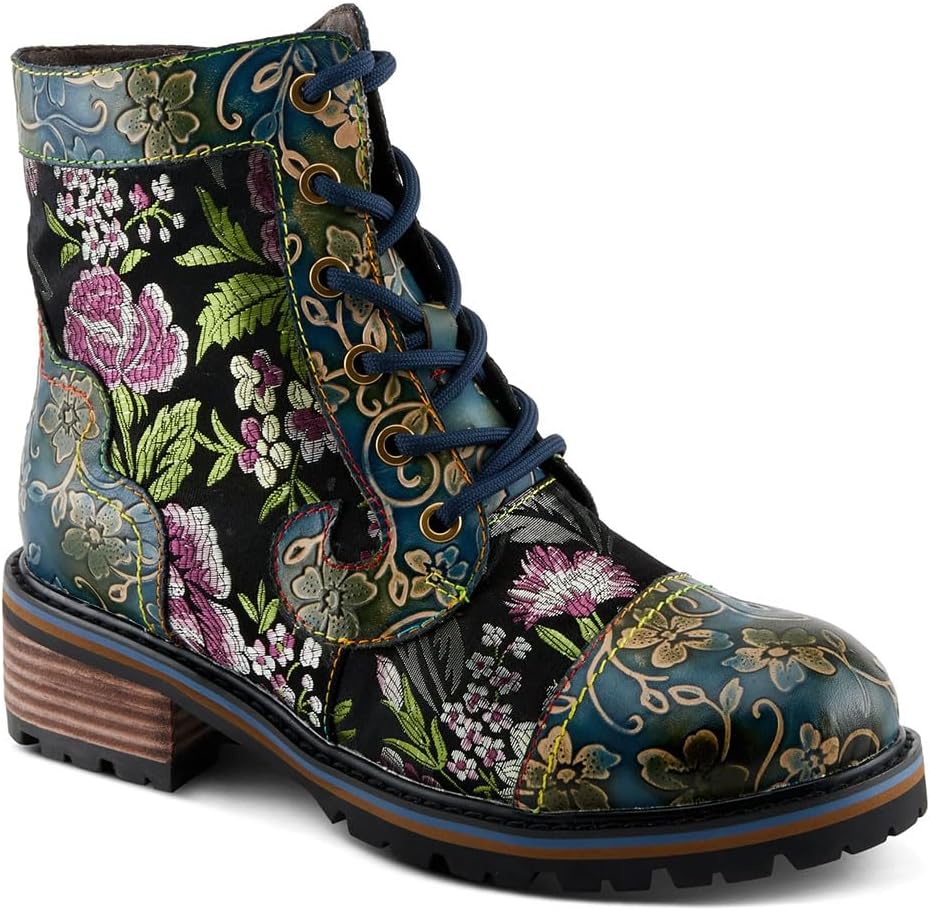 Spring Step L'Artiste Fantastic Booties for Women - Floral Hand Painted Womens Ankle Boots Low Heel - Everyday Wear Leather and Textile Western Booties - Image 2