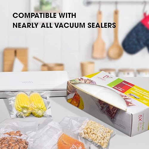 Miniatura 6 de Vesta Precision - Bolsas precortadas con sellador al vacío (100 pintas de 6 x 10 pulgadas y 100 cuartos de galón de 8 x 12 pulgadas), bolsas de