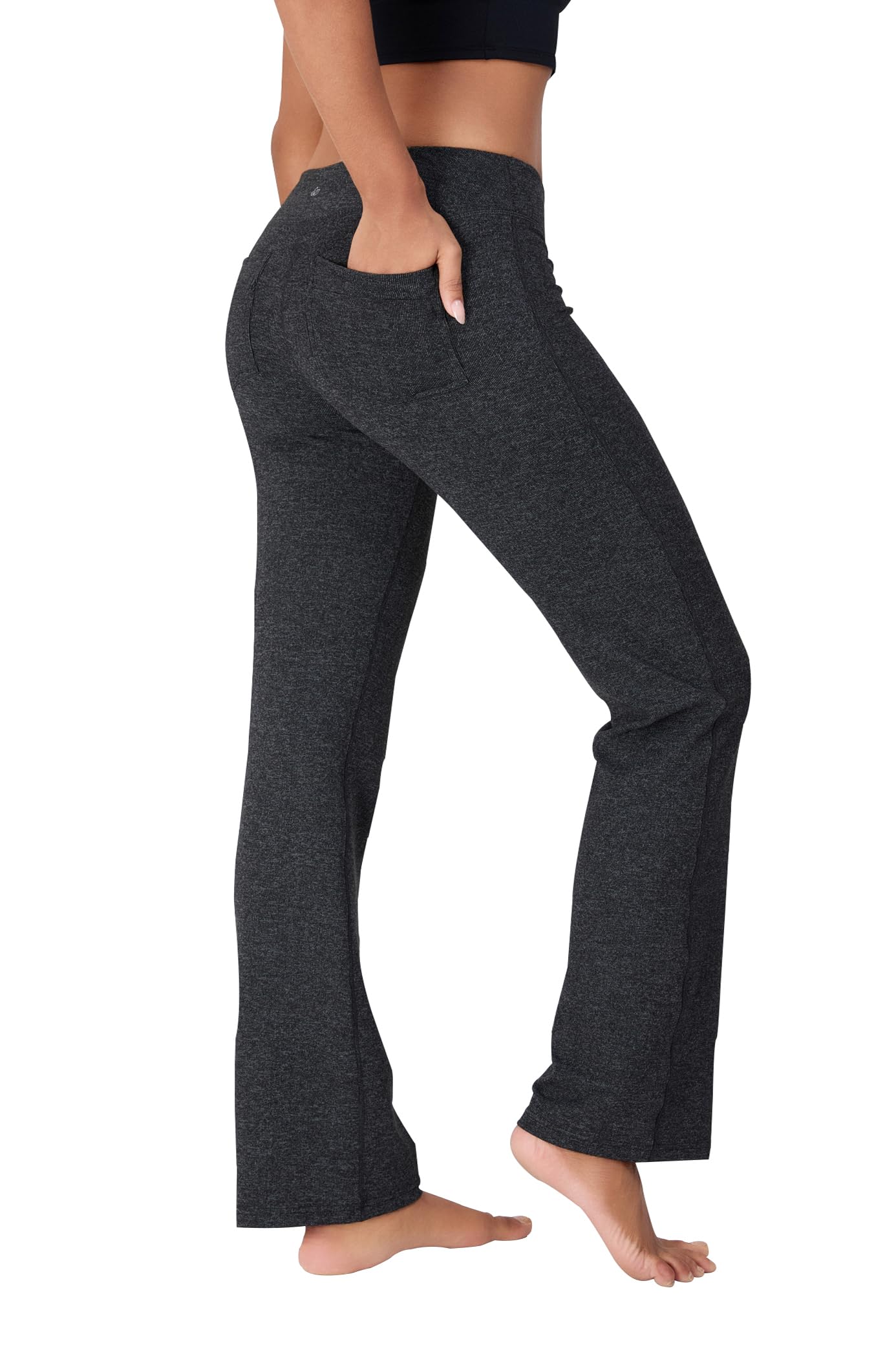 Calça Yoga Bootcut Yogipace - Com Bolsos, Cinza Mesclado