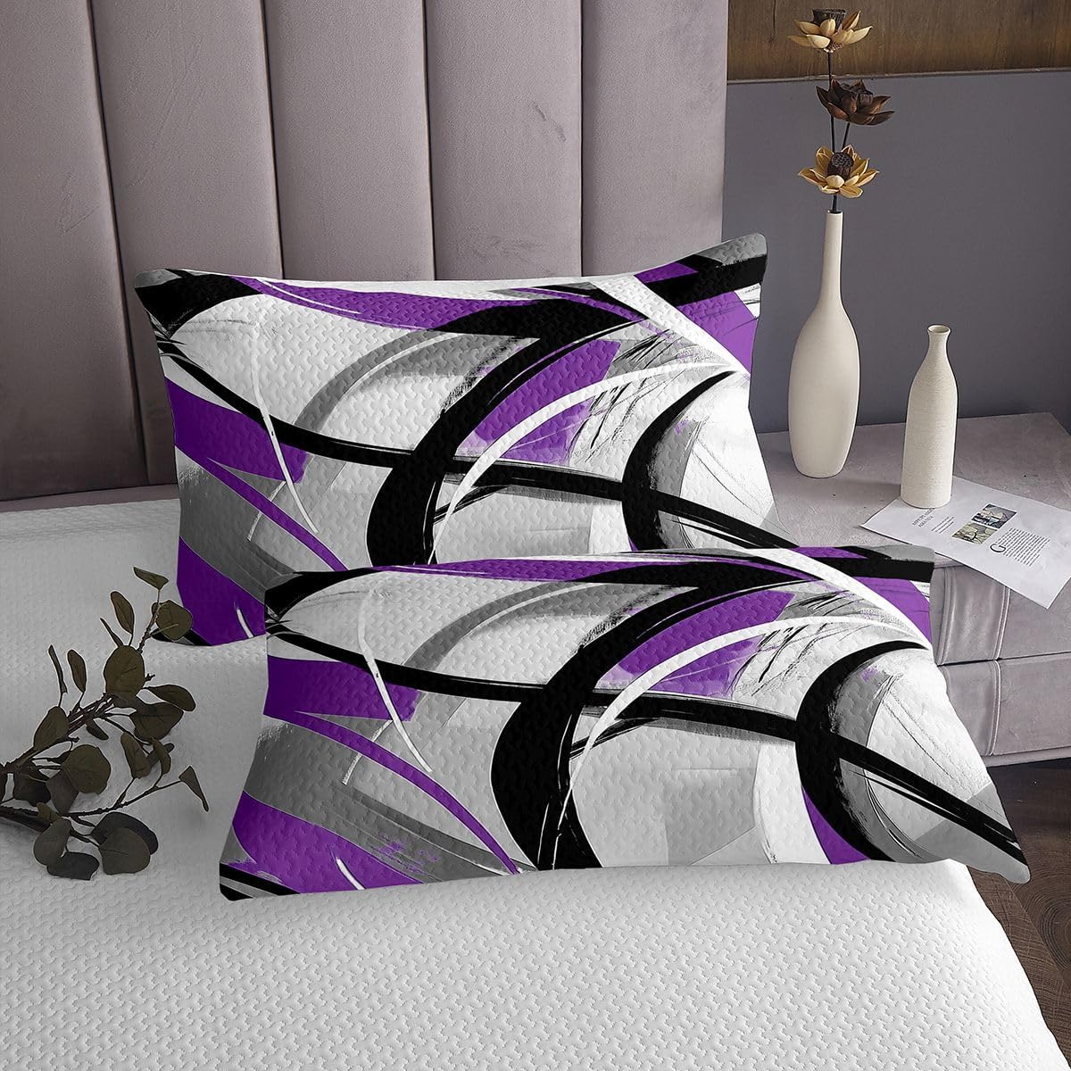 jejeloiu Purple Black Gray Stripe Bedspread 2 Pieces Twin Size Modern Art Coverlet Set Soft Cozy Geometric Aesthetic Lightweight Quilted Coverlet for All Season with 1 Pillowcase