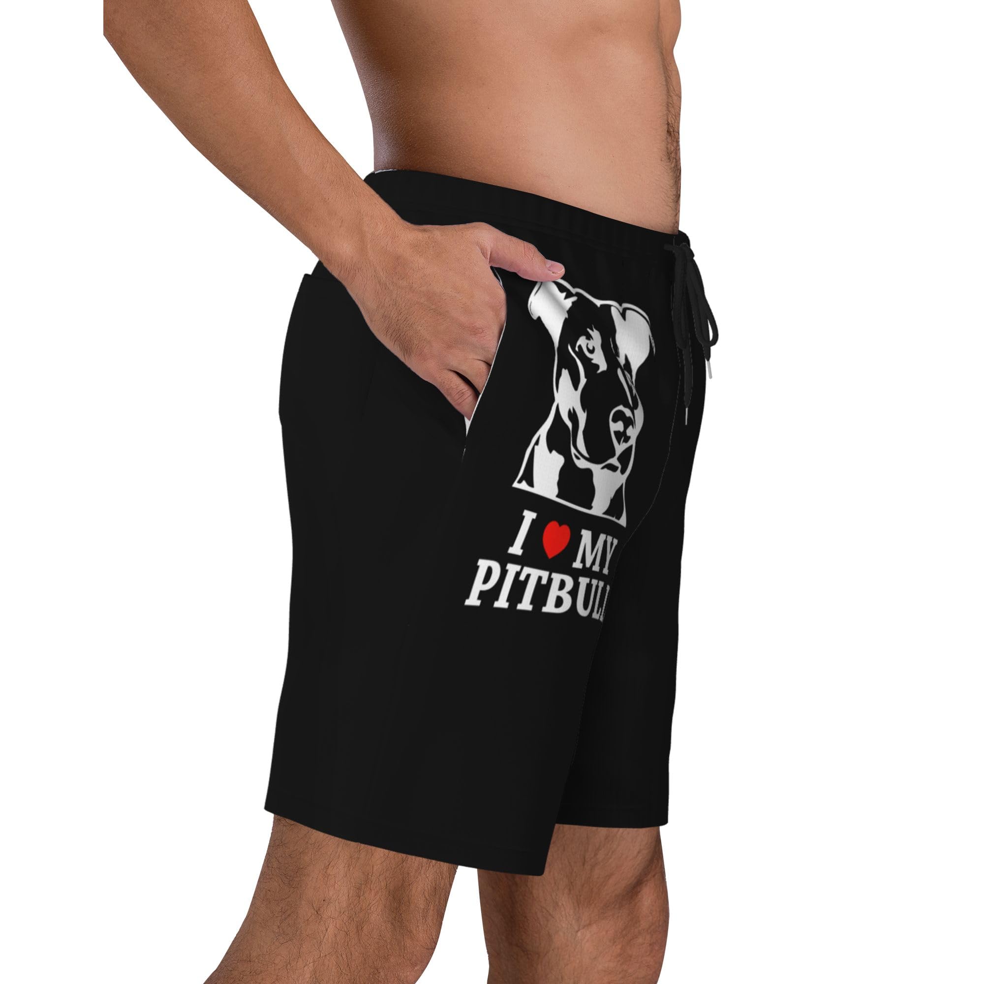 I love my pitbull Mens Swim Trunks Quick Dry Swim Shorts Swimwear Bathing Suits with Pockets Black