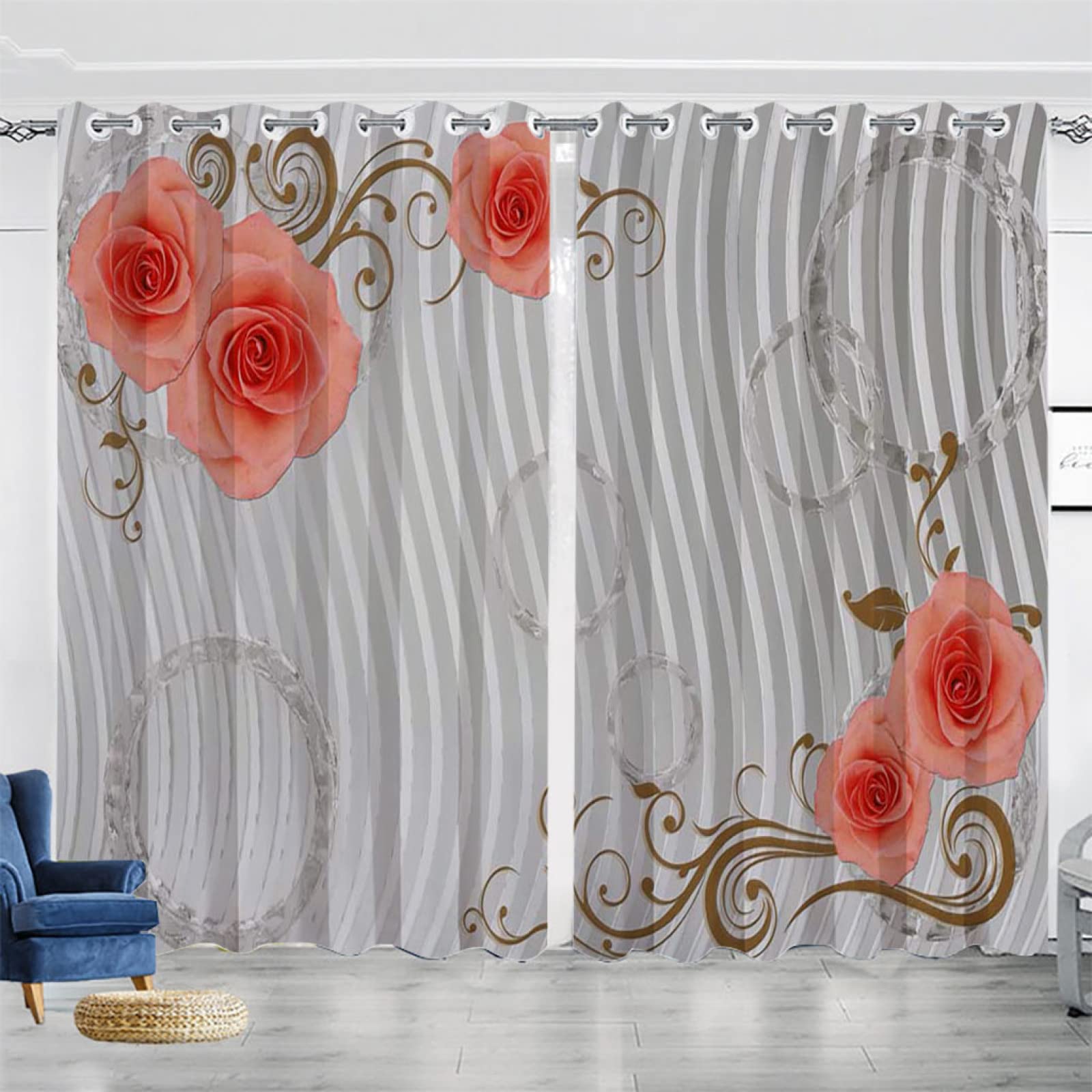 Vorhang Blickdicht Verdunklungsvorhänge Gardienen 2-SetBlume 150x166cm
