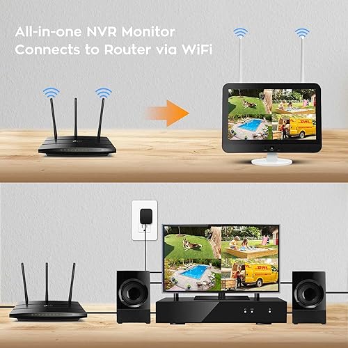 Miniatura 7 de Sistema de cámara de seguridad inalámbrica 2K con monitor, sistema de vigilancia WiFi todo en uno, NVR de 10 canales integrado de 10.1 pulgadas, 4
