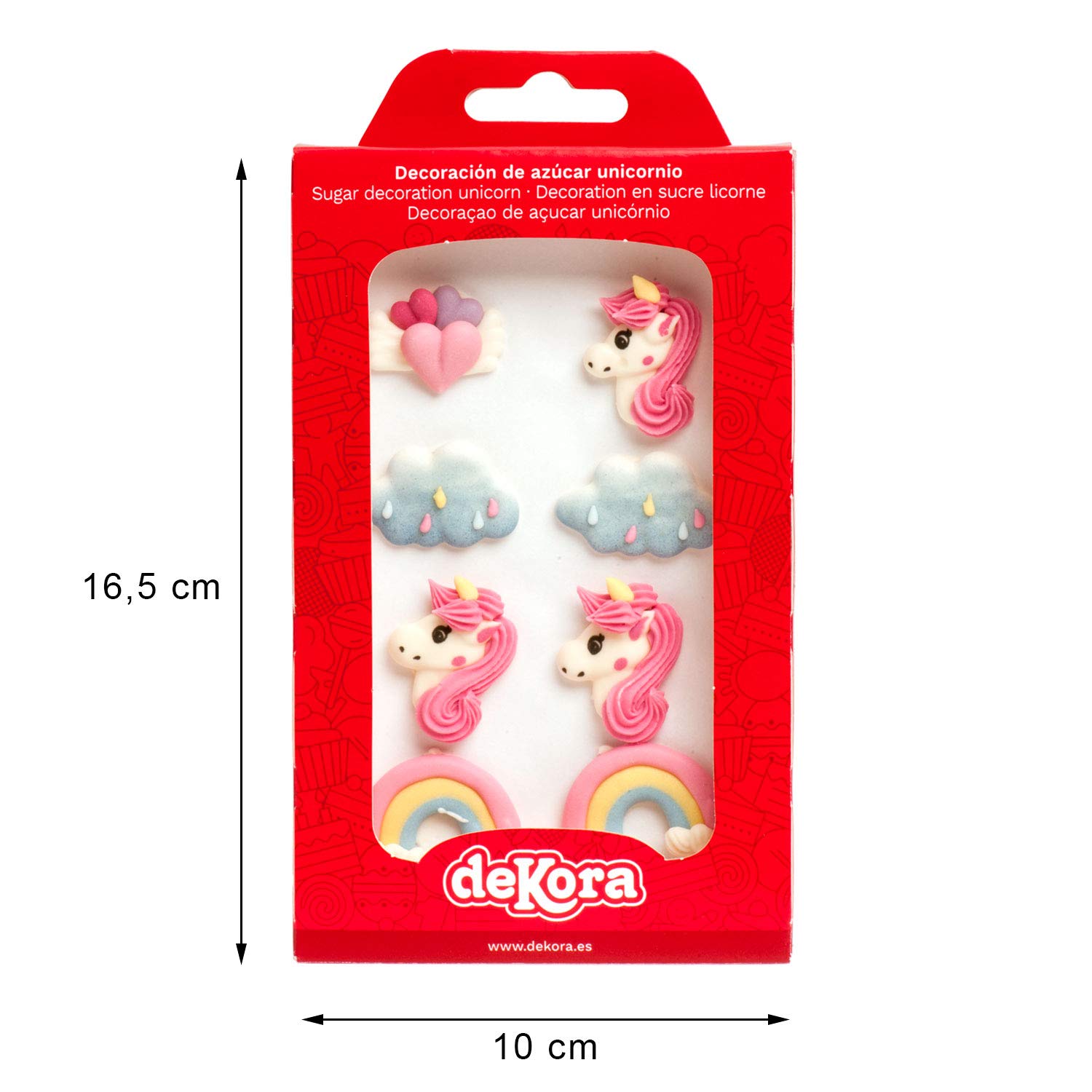 Dekora, Edible Sugar Cake Or Cupcake Decoration, Pack Of 8 Edible Figures Including Unicorn, Hearts & Rainbows - Image 4