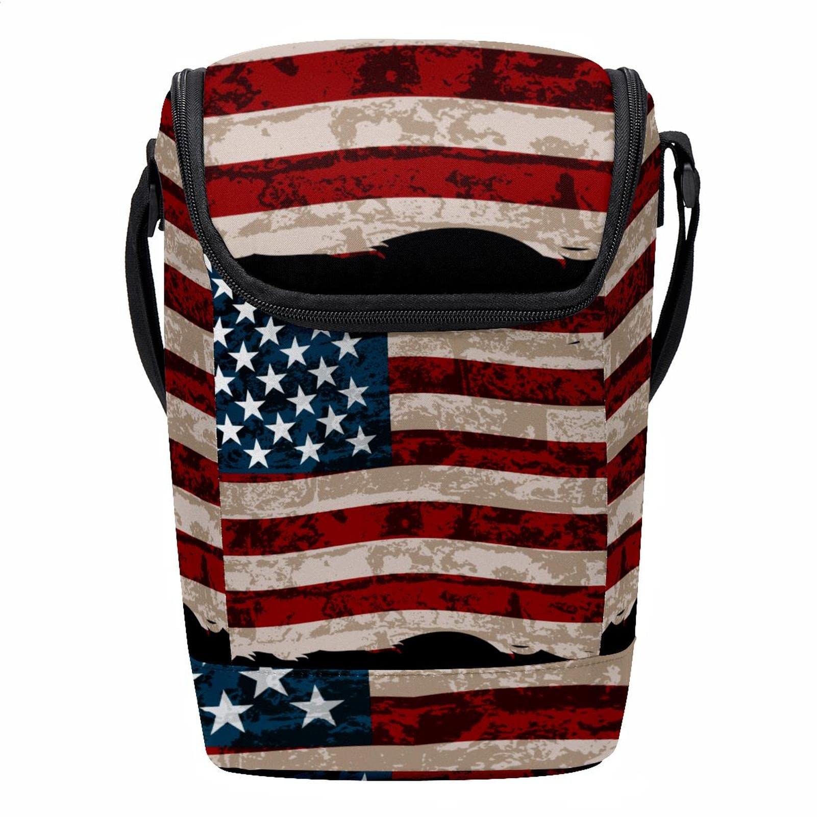 Bolsa de almuerzo con diseño de bandera estadounidense para hombres y mujeres con cremallera