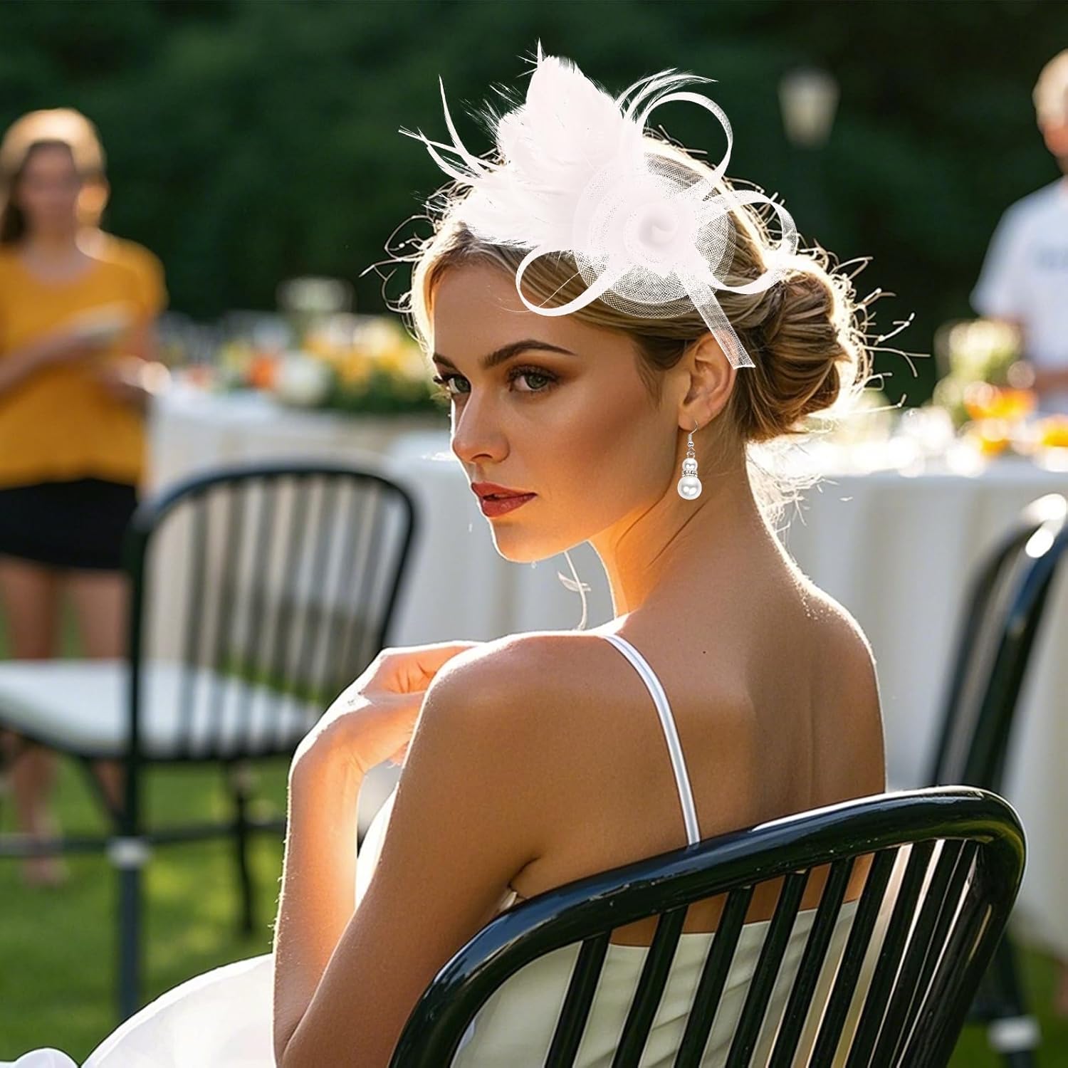 Fascinators Hat for Women Tea Party Headband Derby Wedding Flower Cocktail Mesh Feathers Hair Clip - Image 6