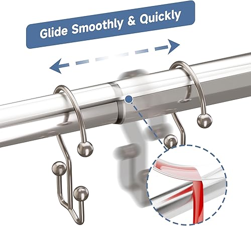 Miniatura 8 de Titanker Ganchos para cortina de ducha, ganchos de ducha de metal resistente al óxido, ganchos de ducha de doble deslizamiento para cortinas de