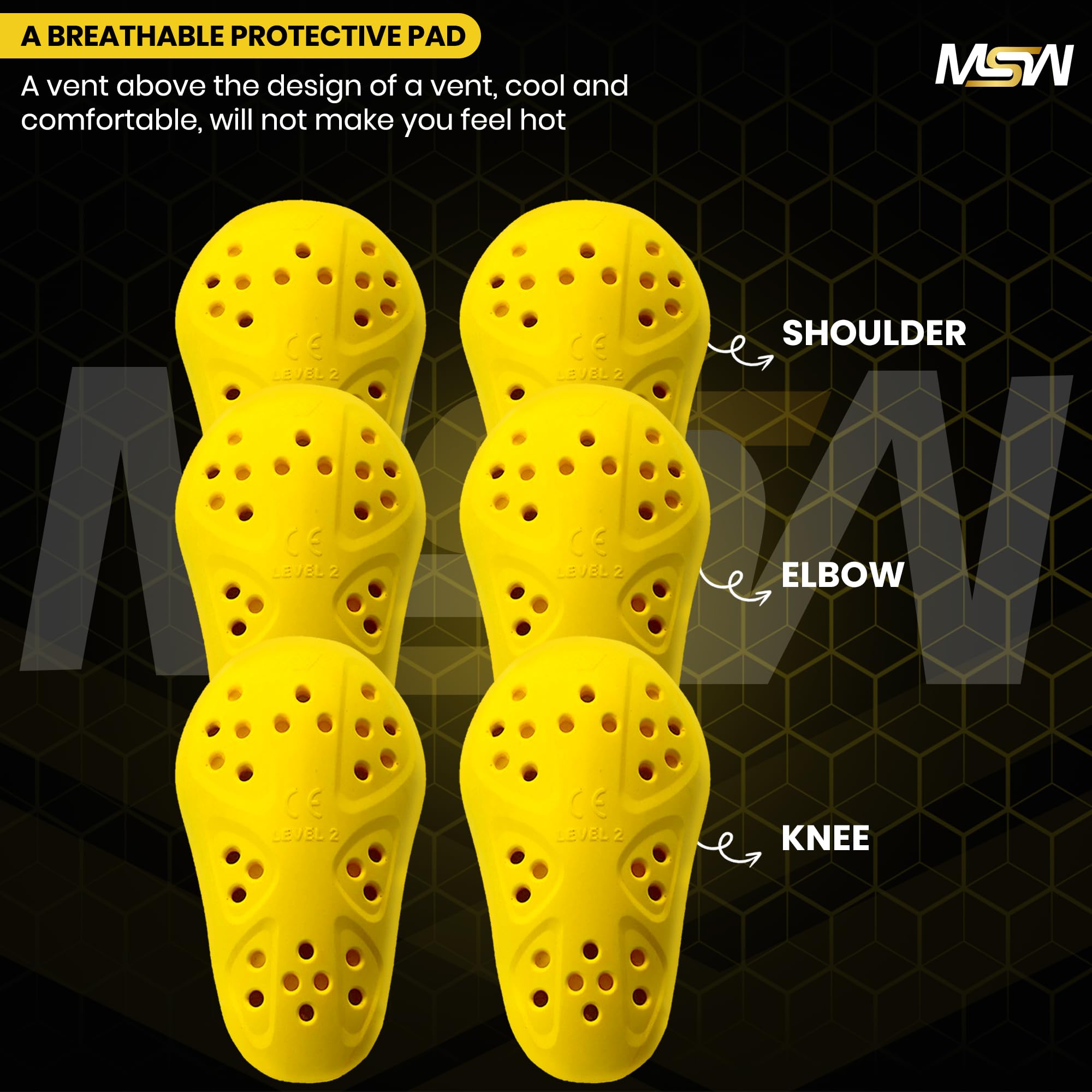 CE Level 2 Certified Armor Pads Pack of 6 Pieces, Level 2 Approved , Shoulder, Knee, and Elbows Protectors for Motorcycle Jackets.