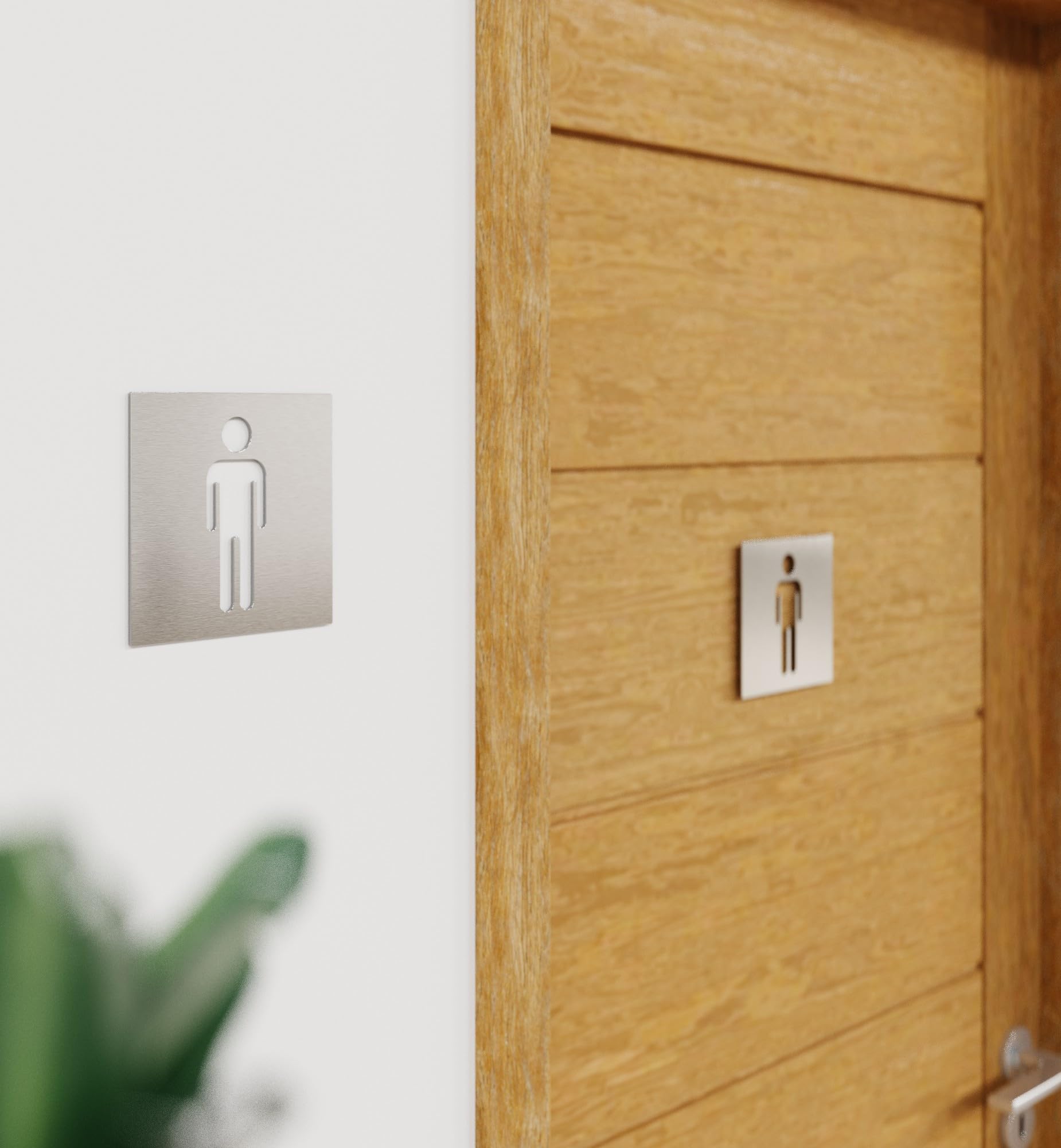 Edelstahl WC-Schilder Set - selbstklebend & pflegeleicht - Design Toiletten-Schilder T-06-E