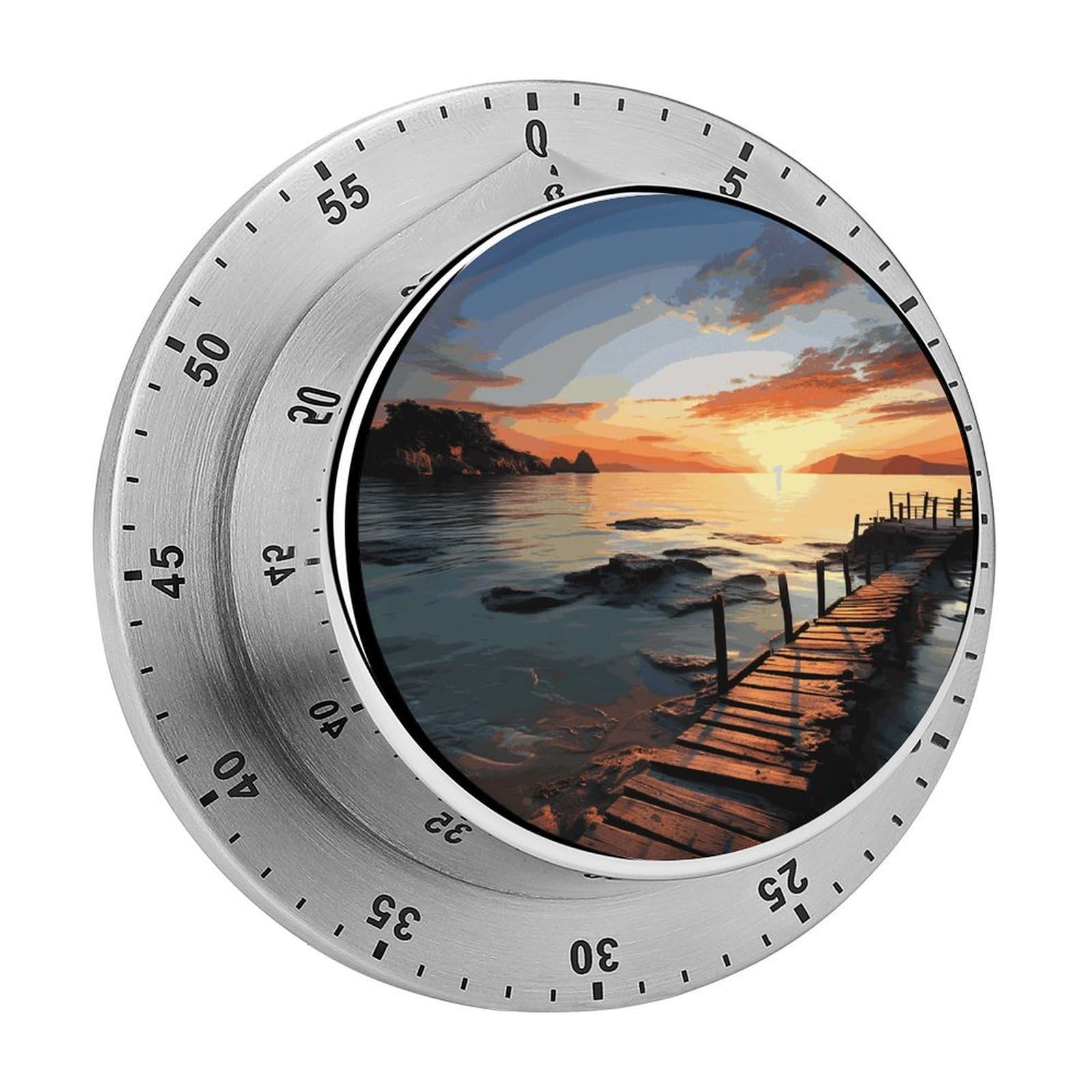 Adfgyerh Style Seascape Sunset Ocean Beach Timer For Cooking, Kitchen Timer Magnetic No Batteries Required, Mechanical Timer With Loud Alarm, For Fitness Baking Exercise Oven