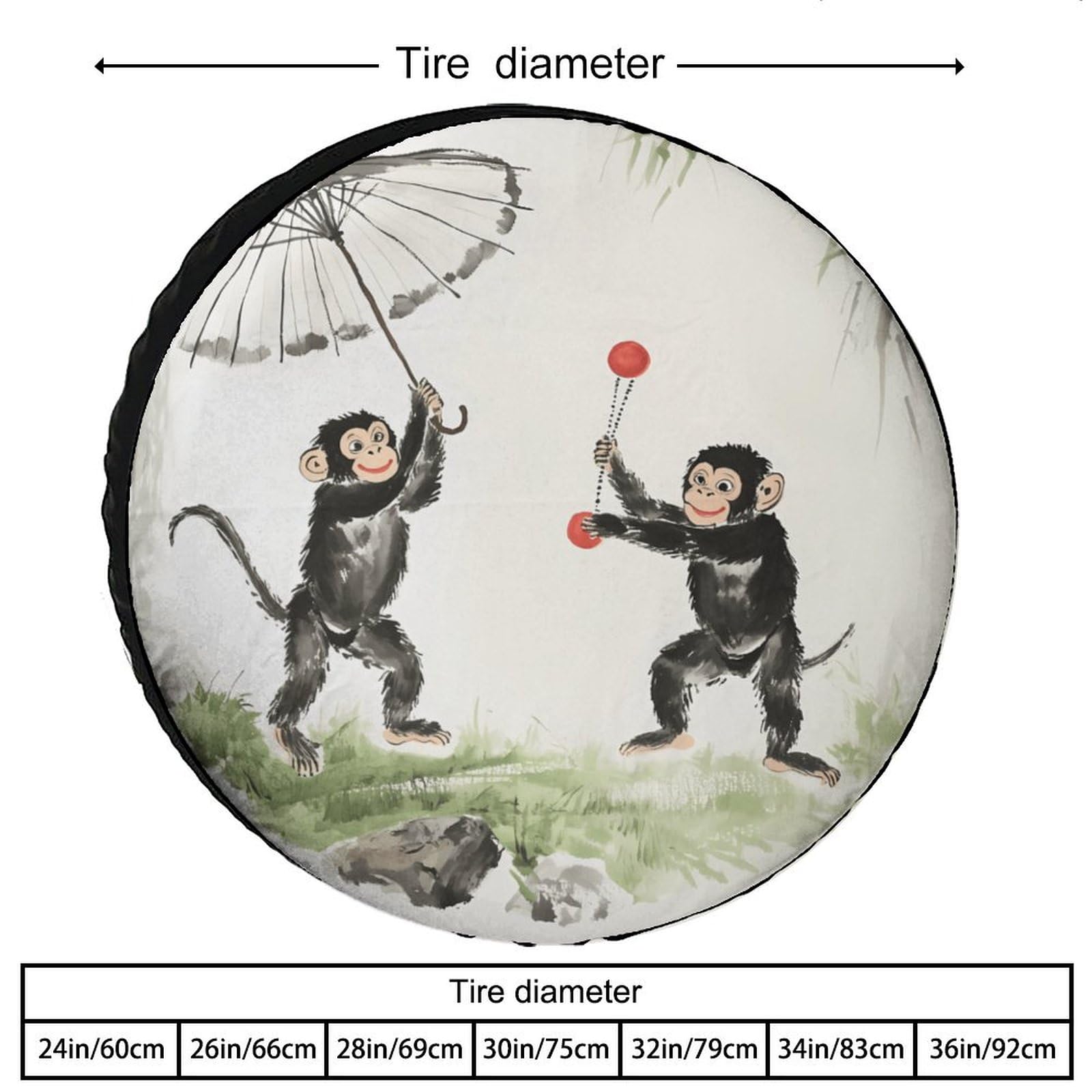 Two Playing Baboons Monkey Spare Tire Cover Oxford Waterproof Wheel Protectors Universal Car Accessories 32inch