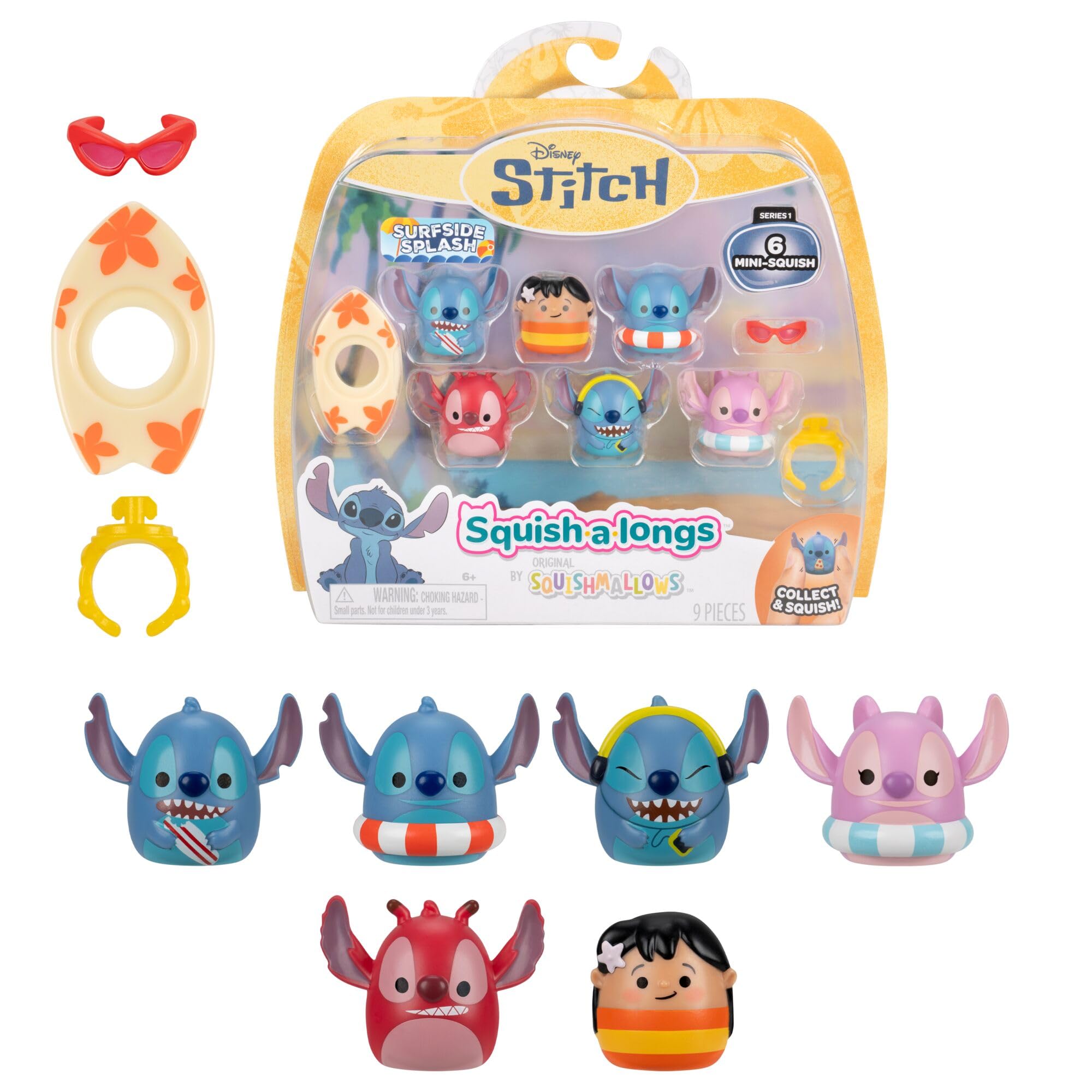Squish-a-longs Disney Stitch Mini-Squish + Accessory 6-Pack