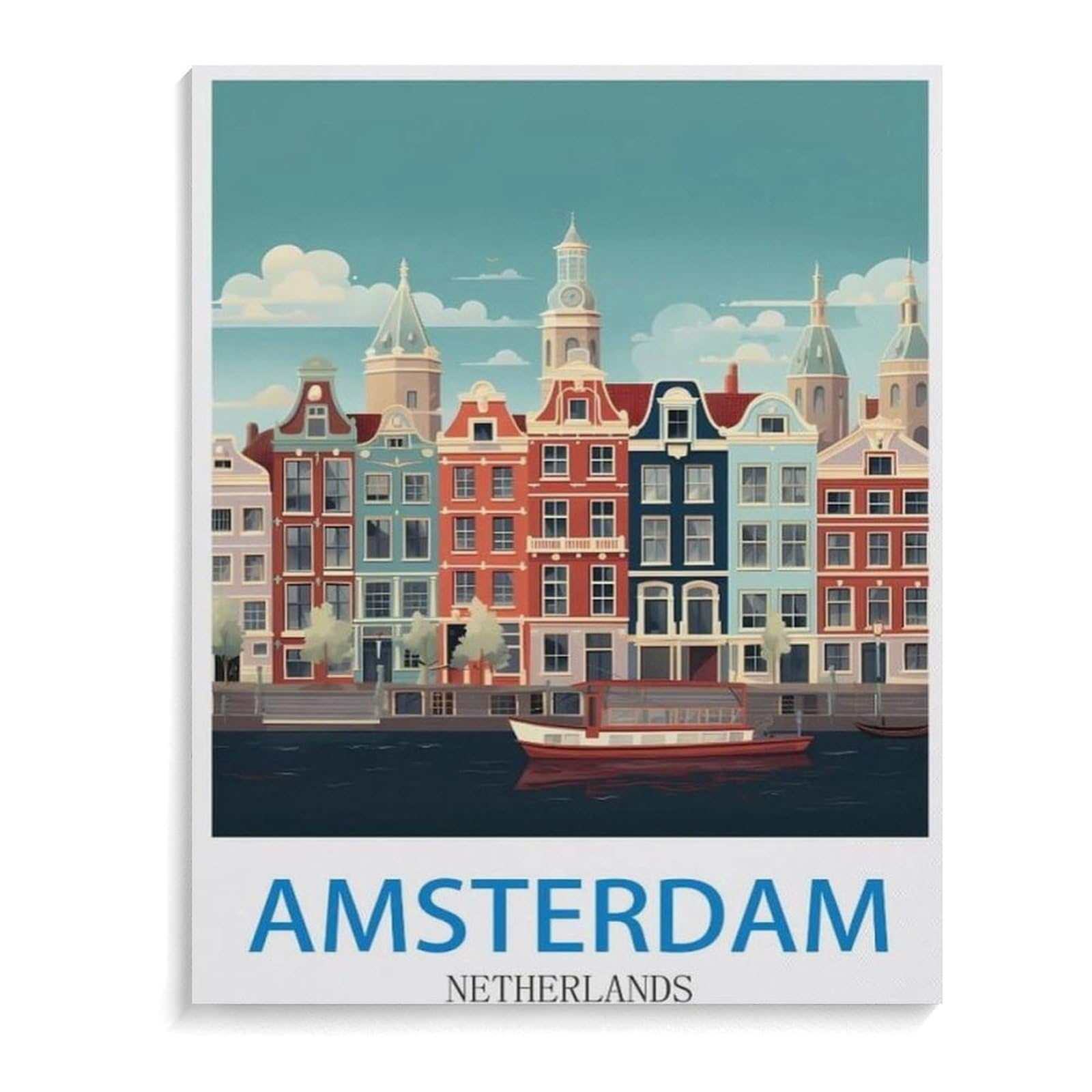 Paint by Numbers for Adult Girls，Amsterdam Netherlands Vintage Travel Poster，Painting by Number for Adults DIY Digital Painting for Beginners Wall Decor Drawing Gift(20x30cm-L68