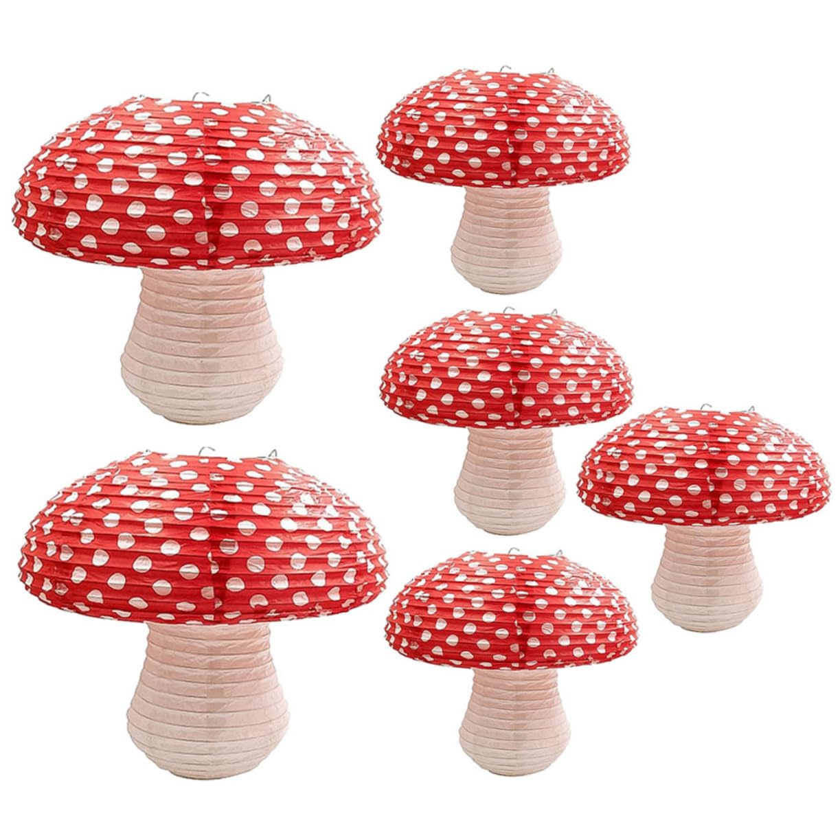 KONTONTY 6Pcs Mushroom Shape Paper Lanterns Adorable Hanging Decor for Birthday Parties Home Decoration and Festivals Lightweight Durable for Indoor Outdoor Use