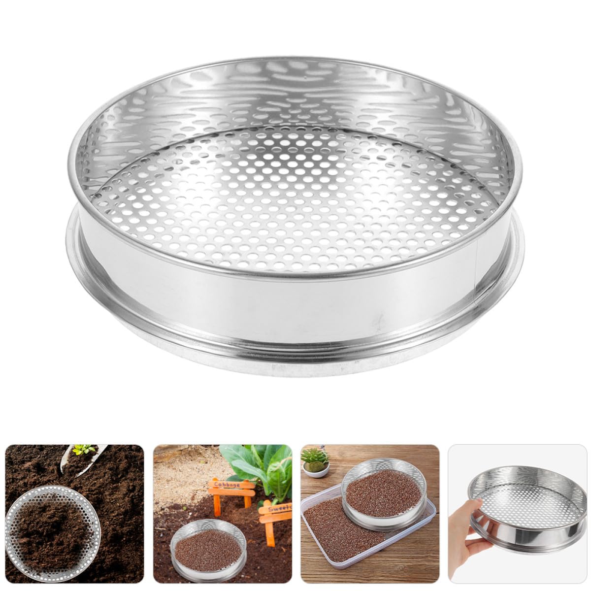 Alasum Setaccio per Terreno in Acciaio Inossidabile con Fori Rotondi da 4mm, Filtro del Suolo Portatile e Versatile per Giardinaggio e Uso Esterno in Spazi Verdi