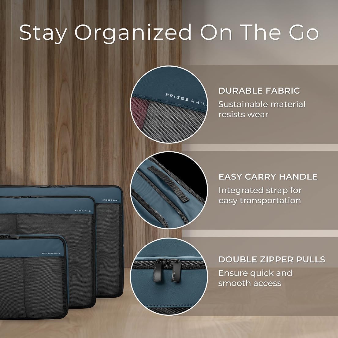 Briggs & Riley Set di cubi per imballaggio a compressione, organizer per valigie e bagagli, per donne e uomini, accessori per le vacanze - collezione Travel Must Haves, 3 pezzi, oceano