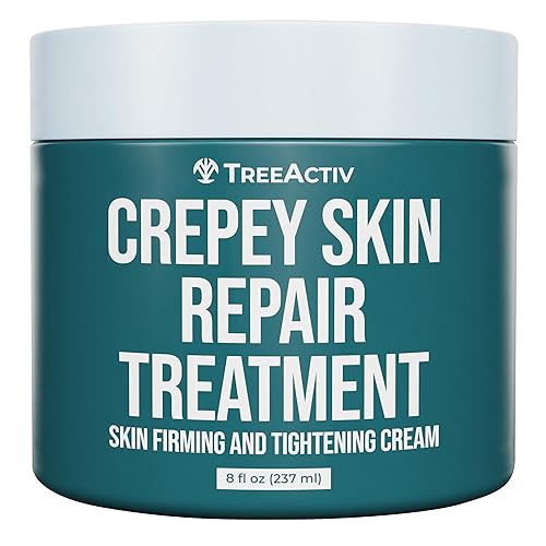 TreeActiv Crepey Skin Repair Treatment, 8oz, crema reafirmante para cara y cuello, loción reafirmante y tensora de la piel con ácido hialurónico,