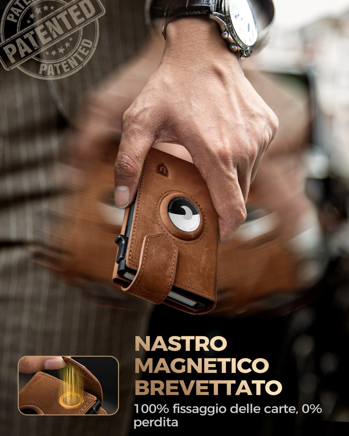 LORZOR Portafoglio Uomo Slim Airtag con Portamonete XXL, Porta Carte di Credito in Pelle con Protezione RFID, Portacarte Uomo Pop-up con Chiusura Magnetica,Wallet per 10 Carte, Porta Tessere Tascabile