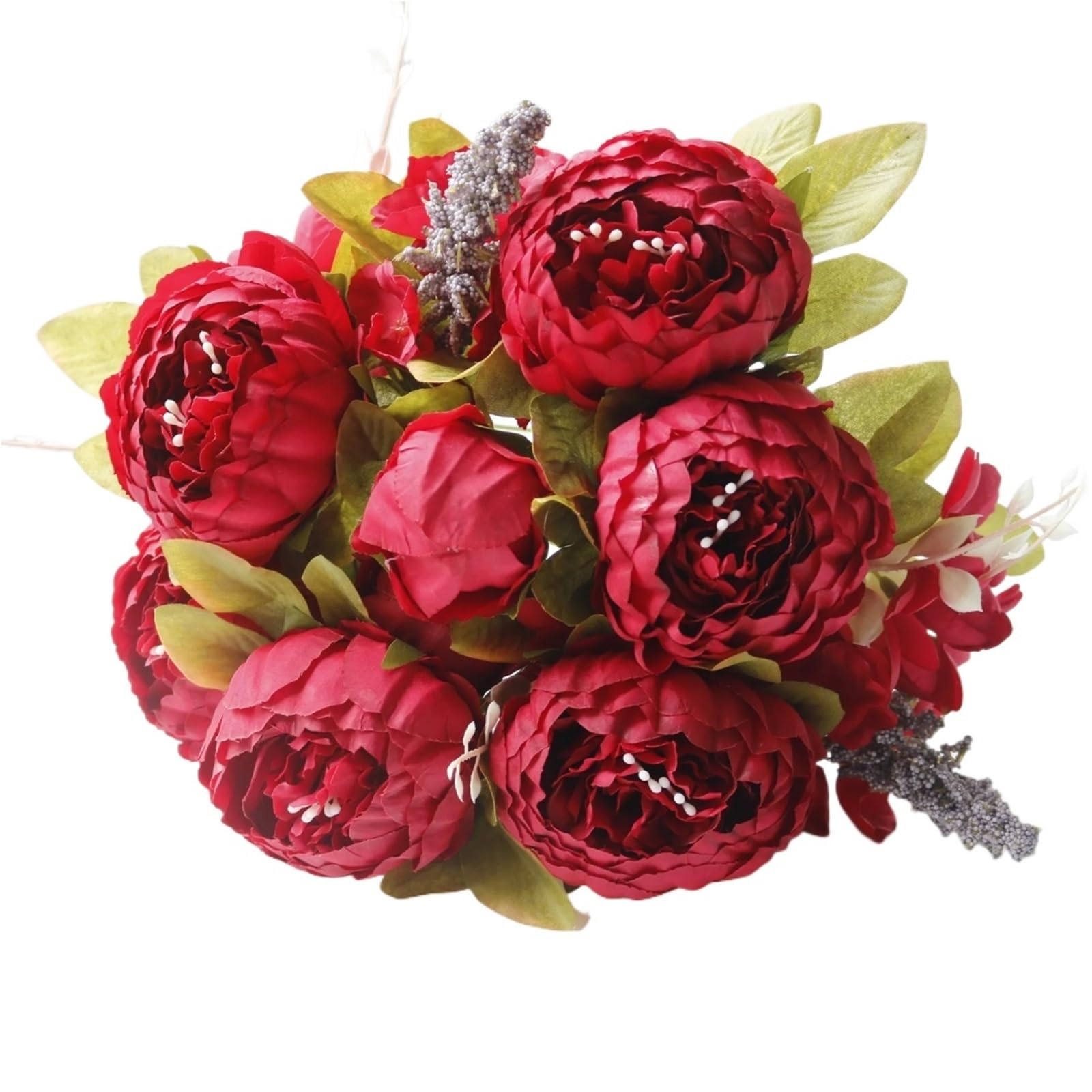 FonHNDG Artificial Flower Branches 1/3/5pcs Artificial Peony Flowers Silk Fake Wedding DIY Bouquet(Red,5pcs)