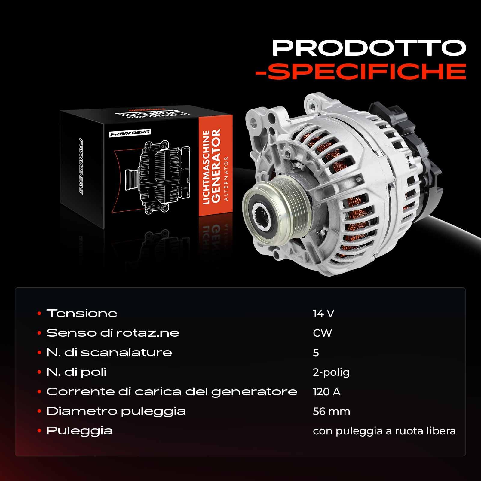Frankberg Generatore Alternatore Compatibile con Golf IV 1J1 1.6L Golf IV 1J1 1.9L A3 8L1 1.6L Transporter V Bus 7EB 7EJ 7HB 7HJ 1.9L A3 8L1 1.8L Replace# 028903029E