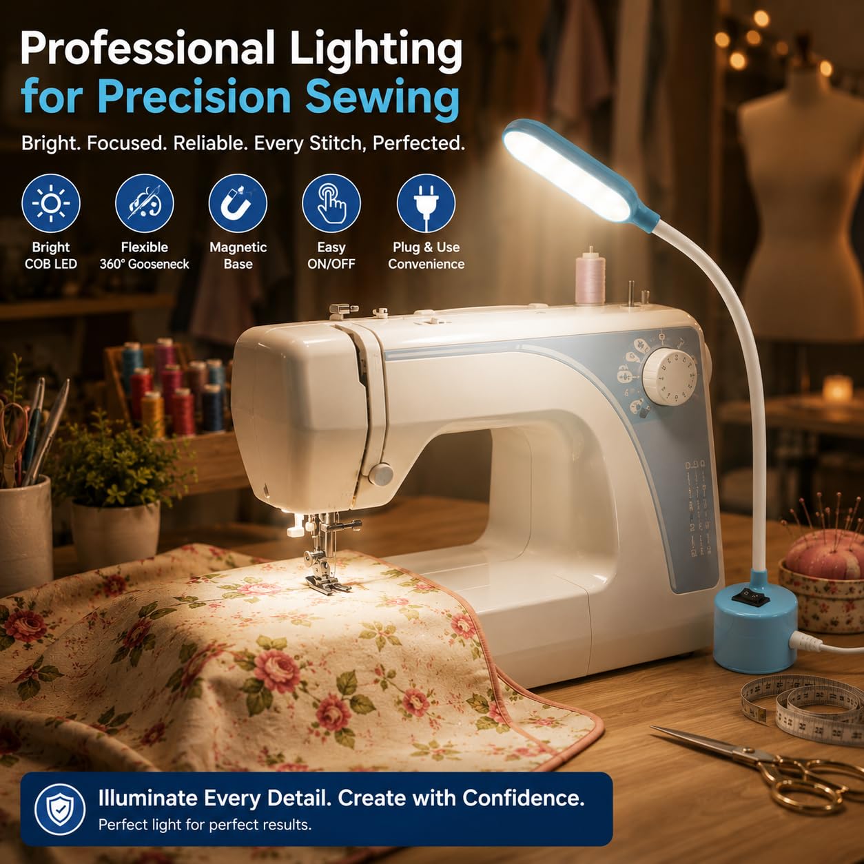 ZENITH FLEXIBLE MAGNET LED Sewing Machine Light, Flexible Silicone Gooseneck, Magnetic Base, Working Lamp for Home Study, Sewing Machine Accessories (FLEXIBLE 10s) — Amazon image 7