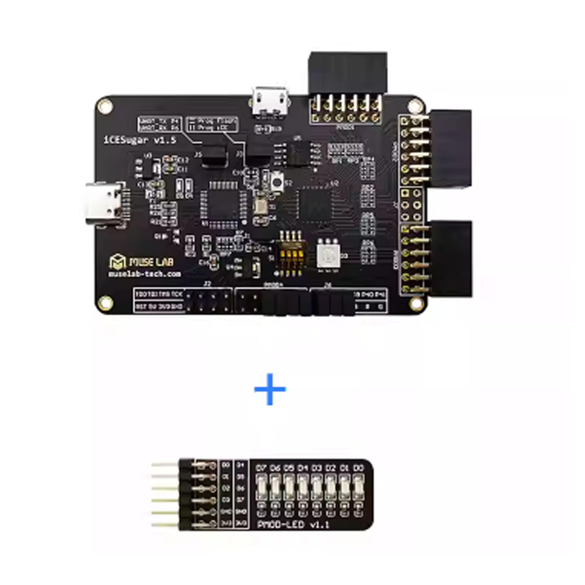 iCESugar FPGA Einsteiger-Komplettset mit 8 PMOD-Modulen inkl. Displays | Komplettset mit 8 PMOD-Modulen (LED, Tasten, SD, VGA, LCD/TFT etc.) – Keine zusätzlichen Teile nötig