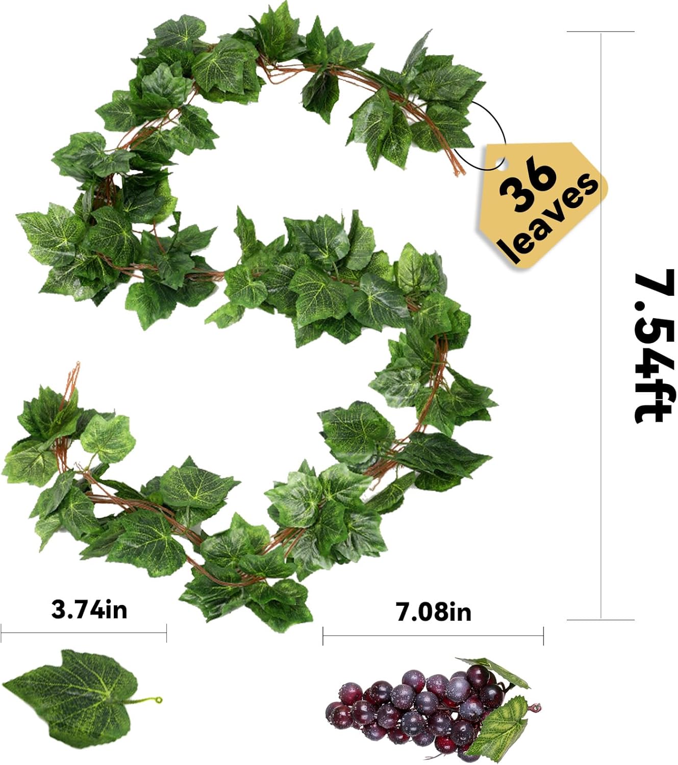 5Pcs 36 Leaves Artificial Greenery Garlands Hanging Leaves with 5 Strings 36 Purple Grapes for Faux Grape Leaf Garland Vine Plants for Indoor Outdoor Wedding Garden Home Party Wine Rack Decor