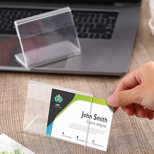 Miniatura 2 de Teling Soporte para tarjetas de visita de acrílico de 3.5 x 2.5 pulgadas, soporte para letreros con parte trasera inclinada, soporte transparente