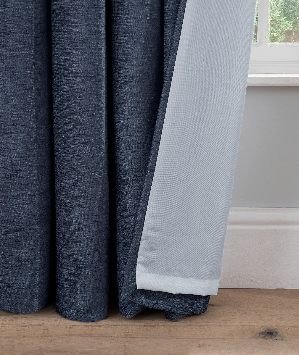 Sleepdown Lussuose tende in ciniglia foderate con occhielli per camera da letto e soggiorno, 117 x 183 cm, blu navy, 2 pannelli, 5056242840336