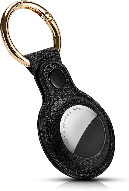 adirva for airtag holder airtag keychain protective pu leather case with gold key ring designed for apple airtag black