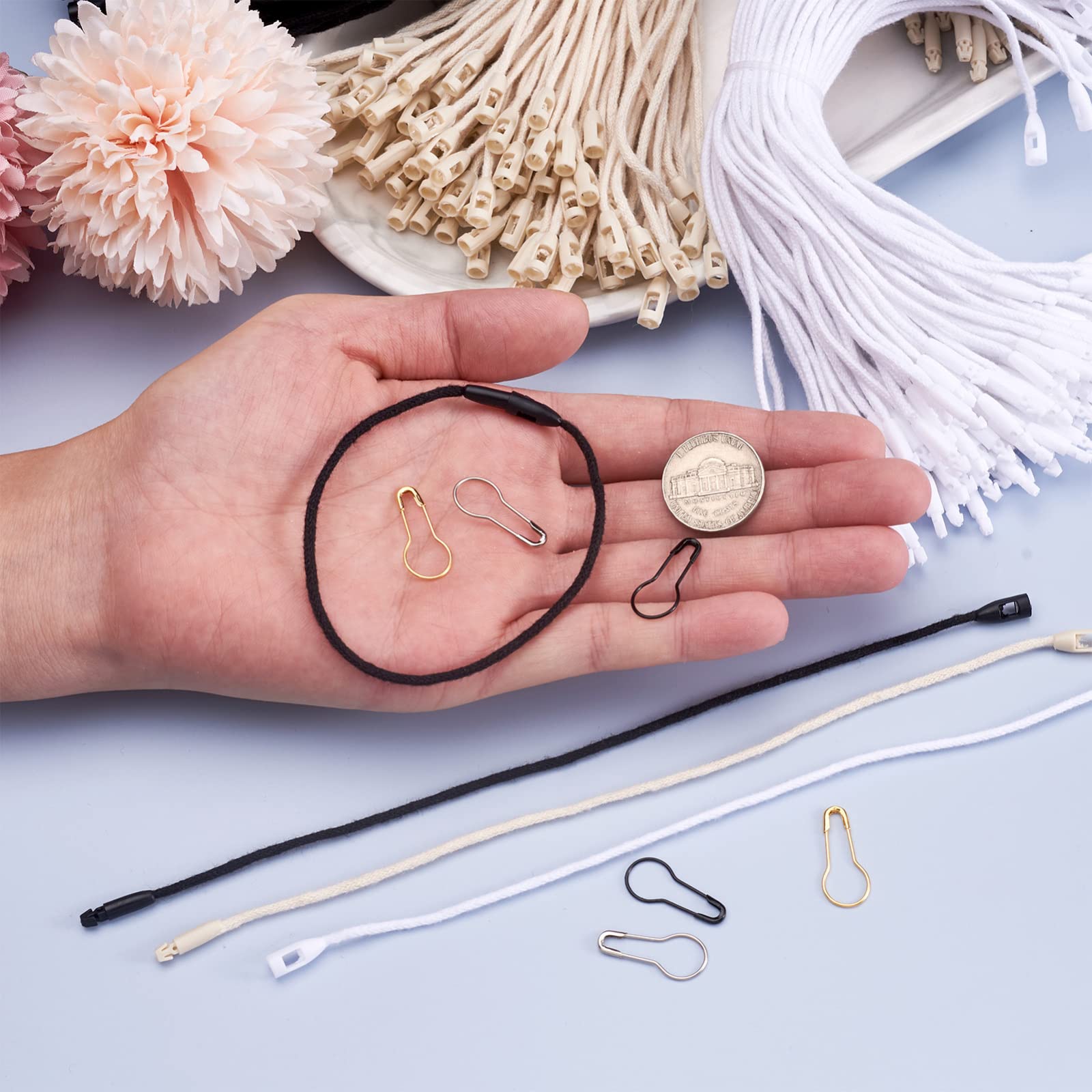 PH PandaHall 1200pz Cordini Per Etichette In Canapa, 18cm - Con Fermagli In Plastica Per Abbigliamento, Artigianato E Bagagli - 3