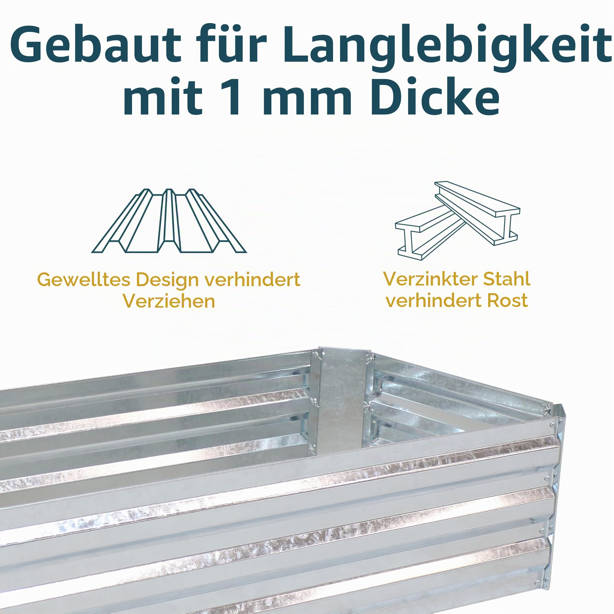 Sunnydaze 121,9 cm Langes Verzinktes Stahl Hochbeet für den Außenbereich - Rechteckiger Pflanzkübel für Gemüse und Blumen – Hochbeet Metall, Silber