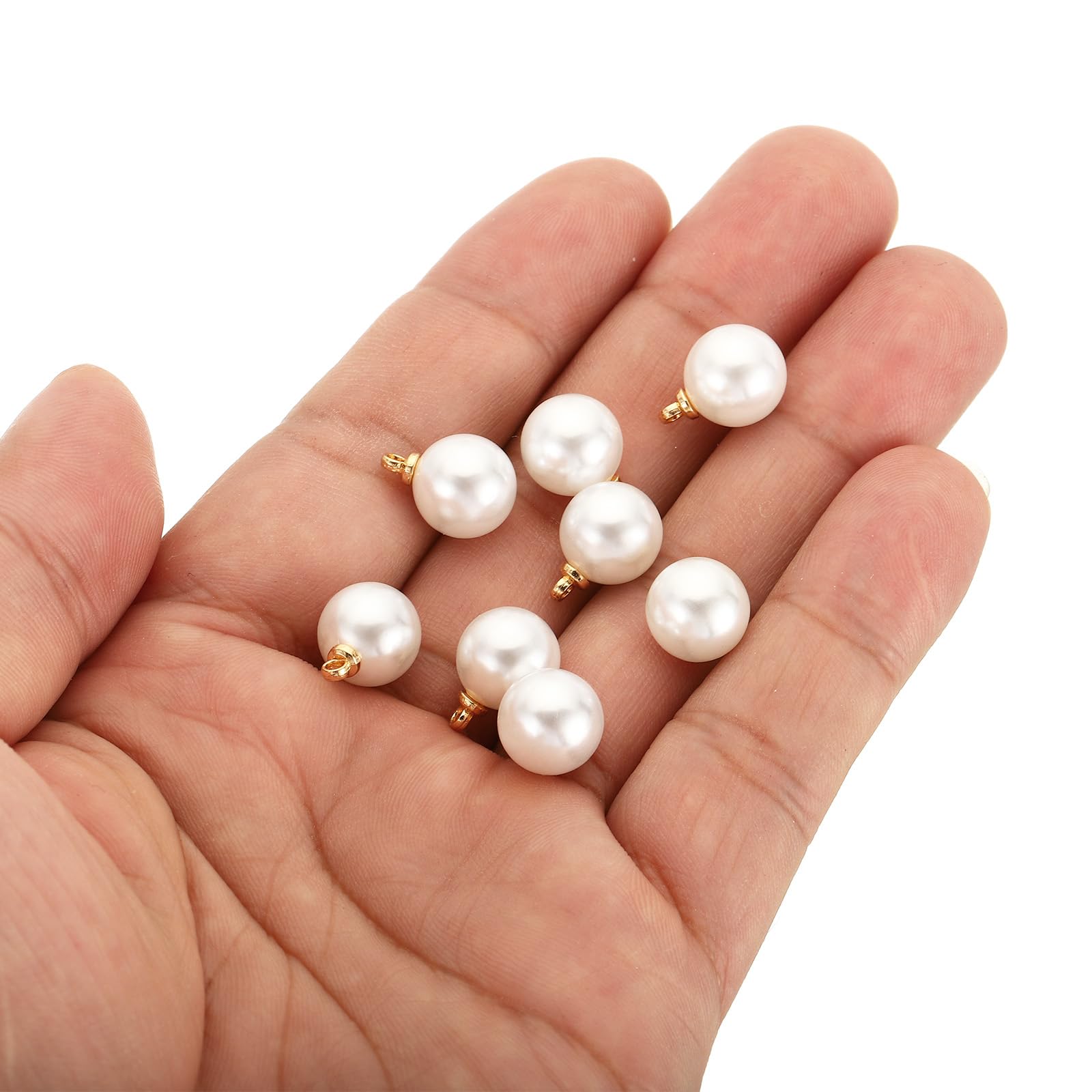 PATIKIL 150Pcs Faux Pearl Charm Pendant, Gold White, 8mm Pearl Charm, DIY Wedding Crafts - Image 4