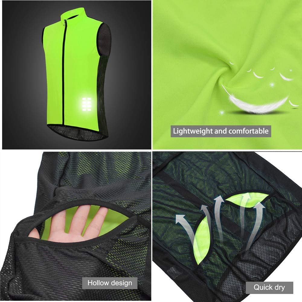 LINGKY Herren Fahrradweste Ärmellose Jersey Back Full Mesh Atmungsaktive Weste, Full Zip Hintertaschen Leichte Reflective Racing/MTB Jacke