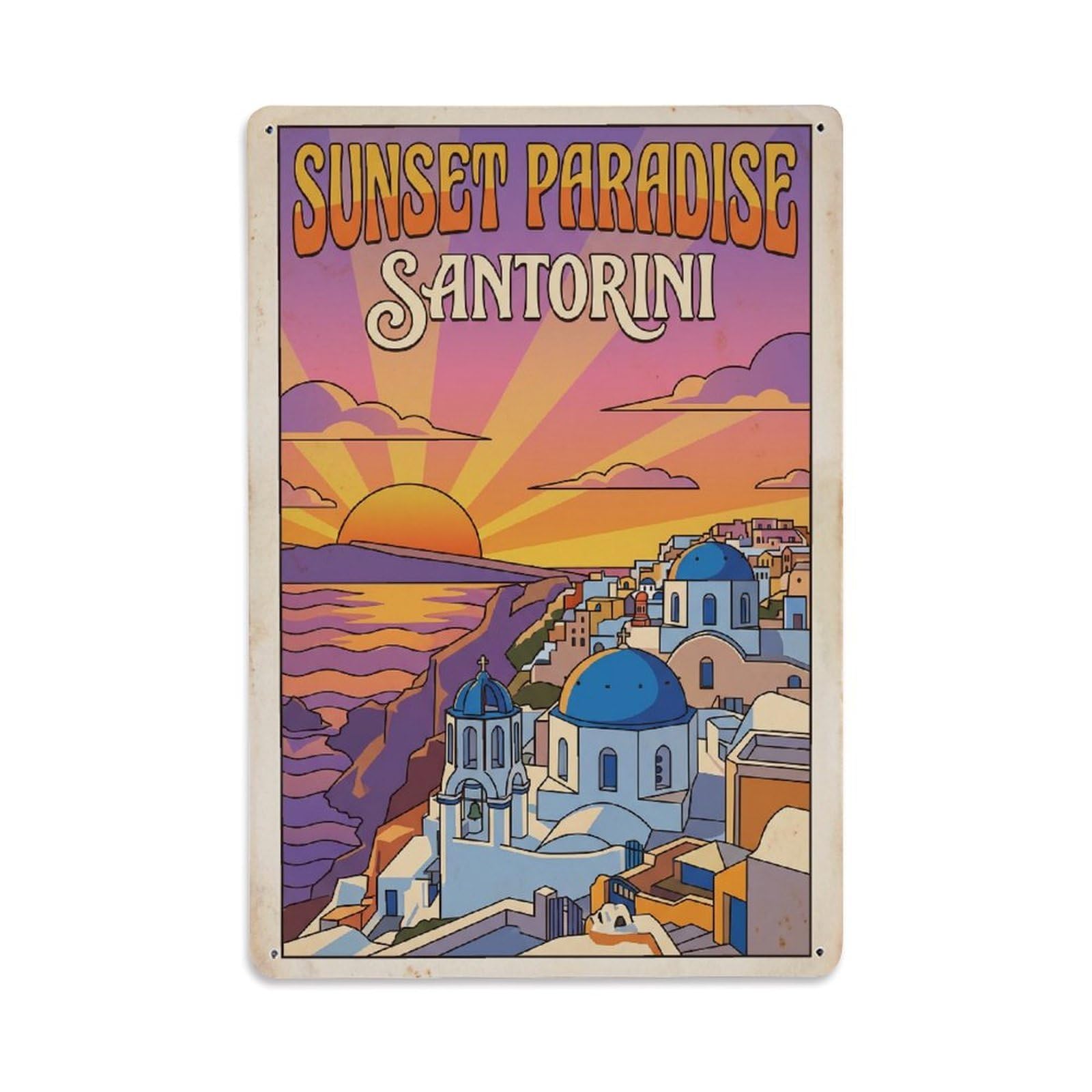 Gead 8X12inch Style Vintage Travel Santorini Sunset Paradise Metal Tin Sign