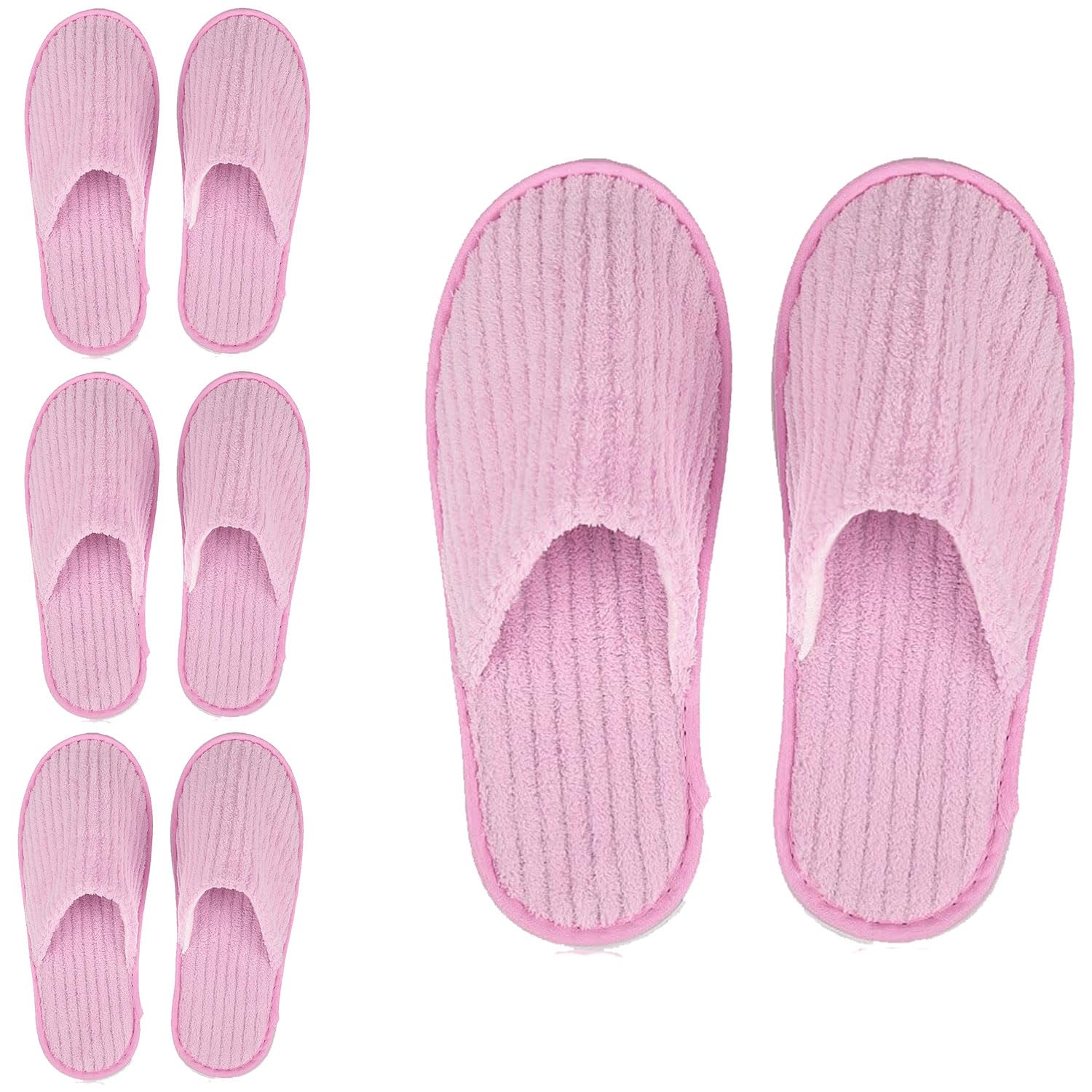 ExceforeDisposable Slippers, 4 Pairs Closed Toe Spa Slippers Coral Fleece Washable Home Slippers for Women Men Guests Hotels House Slippers Housewarming Party Indoors Bathroom Traveling (Pink)