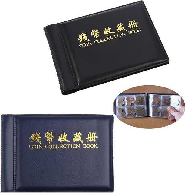 2 Pack Coin Collection Album 60 Coin Holders Can Hold 50P and 2 Pound Coins Black and Blue