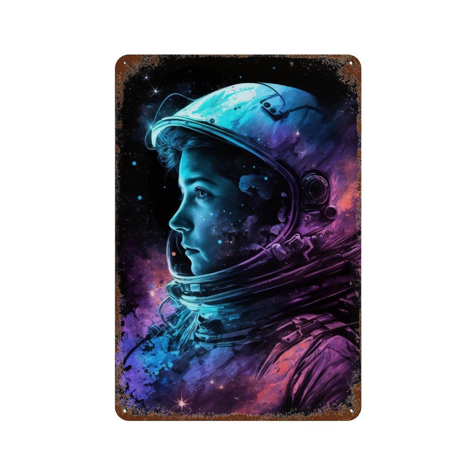 Retro Metal Sign with Cosmic Astronaut Portrait-2 Design 11.8"x7.9", for Shed, Workshop And Garage Wall Decor, Old School Wall Decor