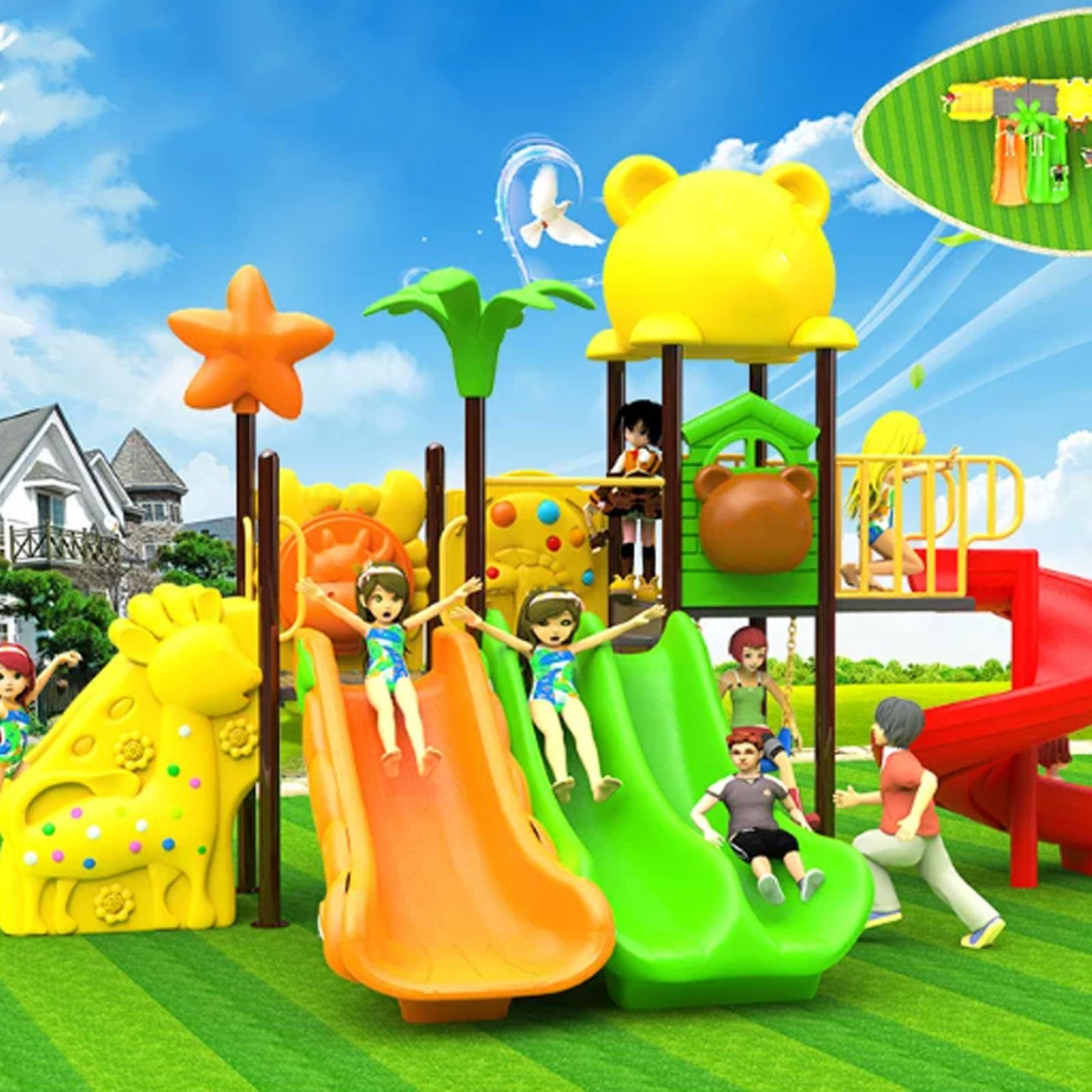 Large Outdoor Slide, Outdoor Children's Playground, Residential Park Slide & Swing Combination, Kindergarten Play Equipment(A13)