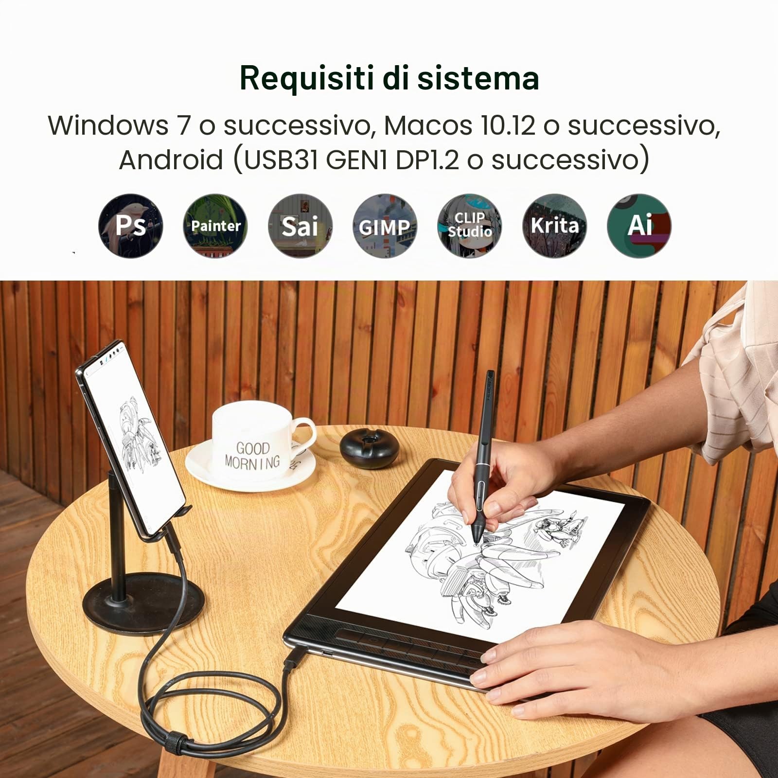HUION Kamvas Pro 13 - Tavoletta grafica QHD da disegno con schermo QLED, laminazione completa, senza batteria, PW517, per PC Windows, Mac, Android, tablet da disegno digitale da 13,3 pollici