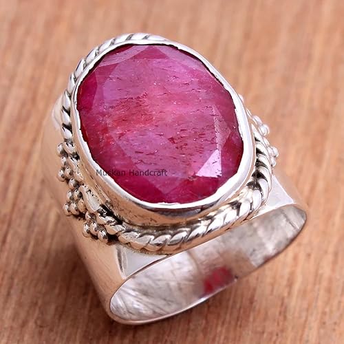 Miniatura 7 de Genuine Oval Gemstone Unique Bohemian Band Ring For Women, Real 925 Sterling Silver Boho Statement Handmade Ring, Beautiful Christmas Gift For Her